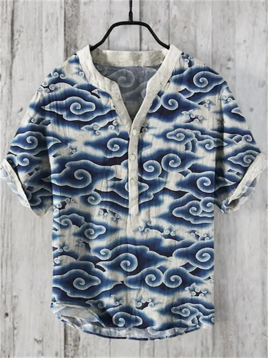 2025 New Linen Short-Sleeve Shirt Movie Monster Print Men's Hawaiian Comfortable Stylish Shirt Summer Top