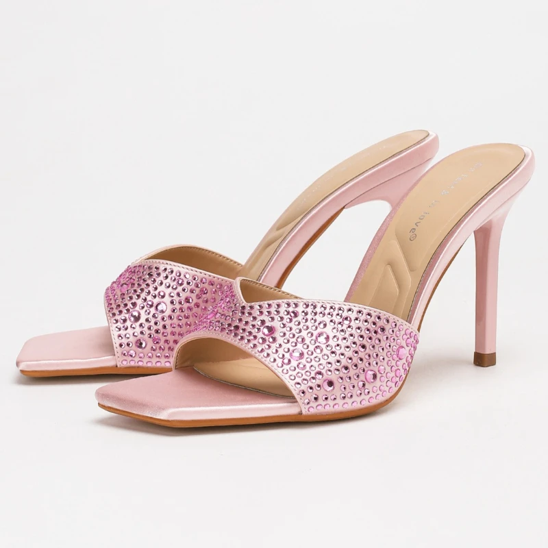 

Роскошные женские туфли на высоком каблуке со стразами, блестящие элегантные брендовые женские шлепанцы, дизайнерские туфли с открытым носком для вечеринок, женские сандалии, лето 2026