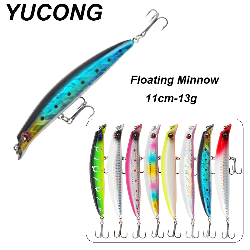 YUCONG 1PX Floating Minnow Bait 11cm-13g Noisy Fishing Lure Casting Wobbler Artificial Hard Bass Isca Pike cobe tarrafa de pesca