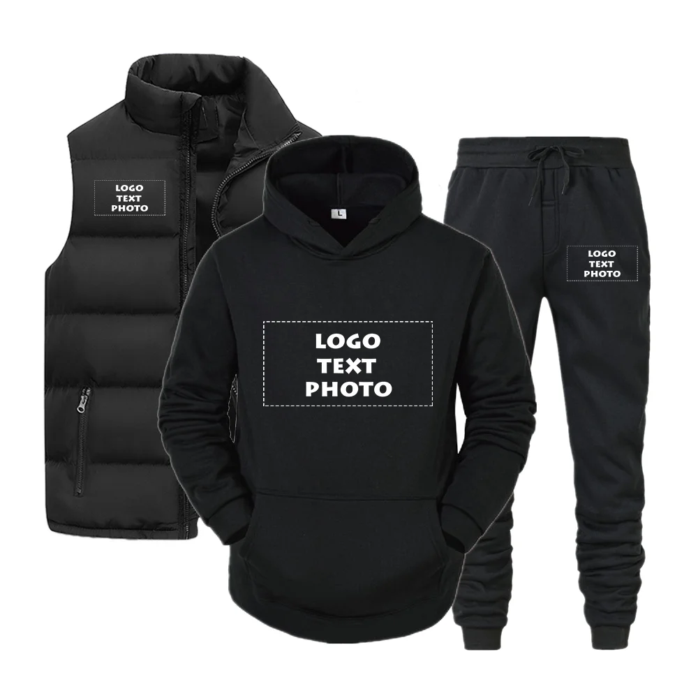 Custom Your Logo Fashion Clothes Sleeveless Black Vest and Tracksuit Drawstring Waist Pants For Men and Women  Casual Fashion