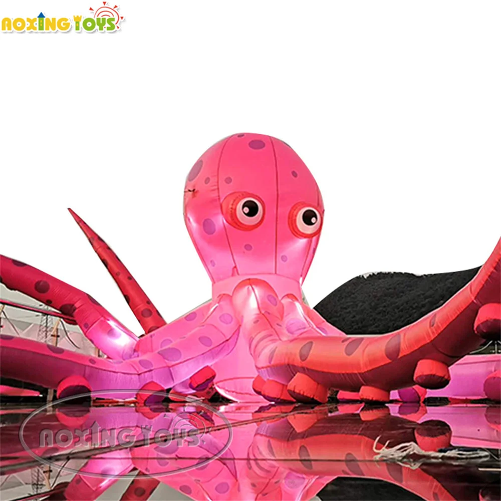 

3M/6M/10M Length Outdoor Inflatable Pink Octopus Giant Cartoon Model With LED Light For Advertising Decoration Ocean Theme Party