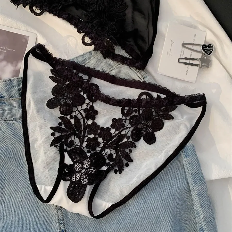 

SP&CITY Flower Embroidery Romantic Sexy Women's Underwear Low Waist Mesh Hollow Out Panties Cotton Crotch Soft Breathable Briefs