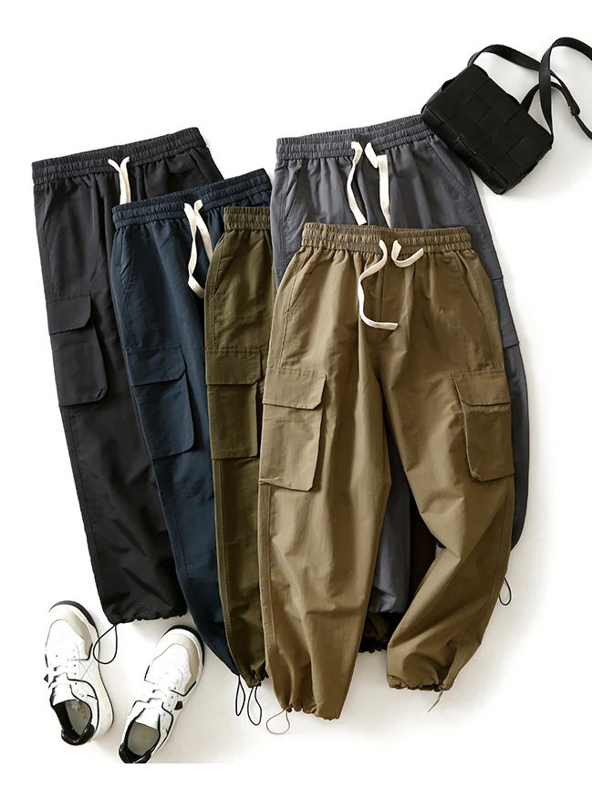 

Мужские тонкие повседневные брюки в американском стиле, свободные, в стиле милитари, с завязками, спортивные штаны, уличные брюки свободного кроя