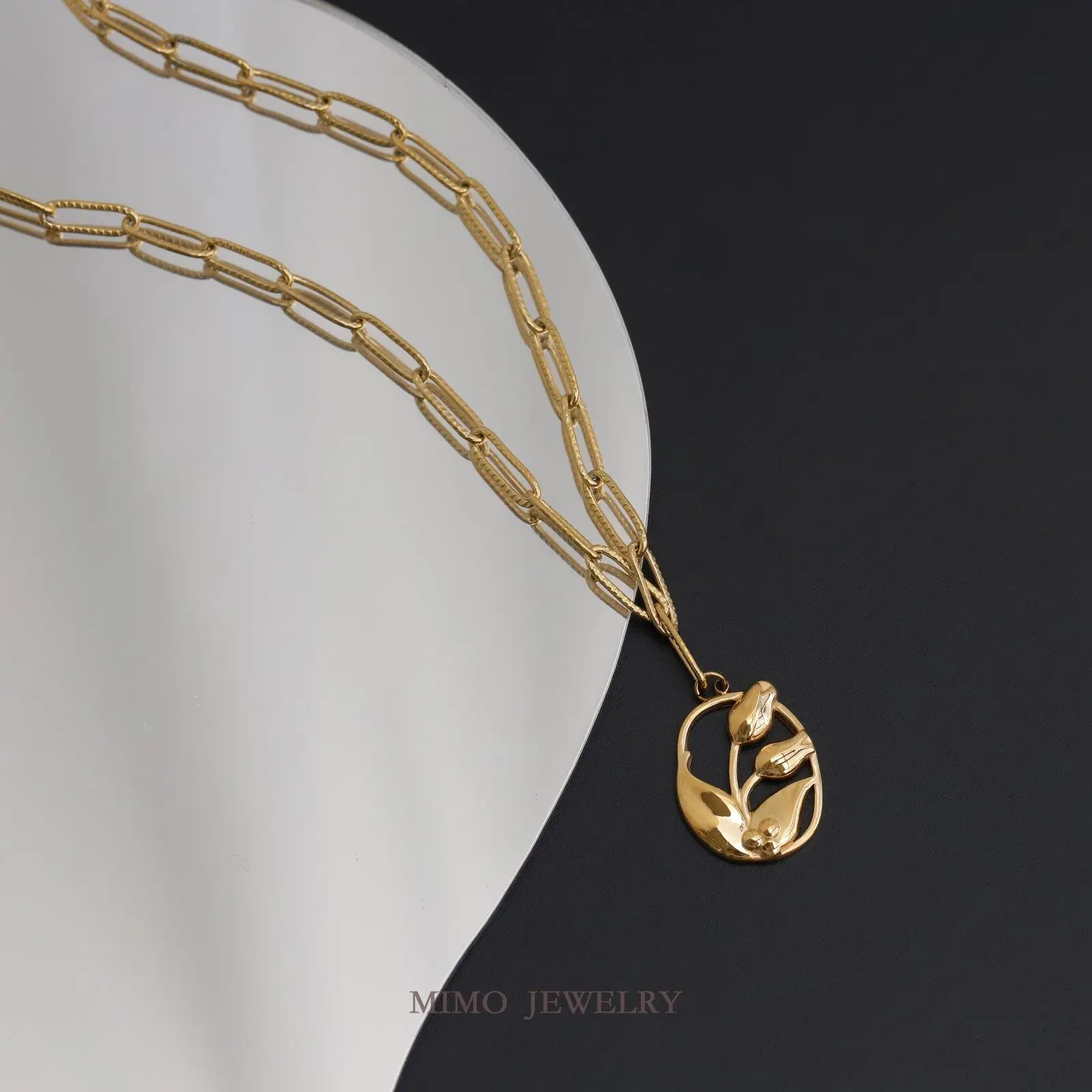Oval Retro Tulip Charms Pendant Supplies DIY Hand Stainless Steel Gold Plated Accessories 23X17.3mm