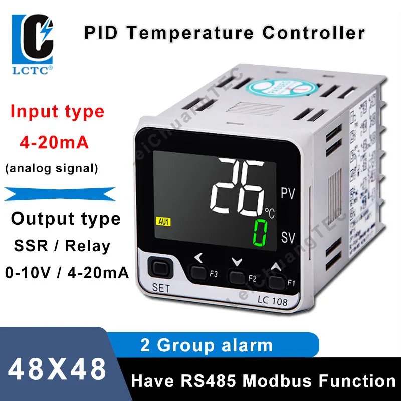 LCTC PID Temperature Controller 4-20MA Input PID Reuglator SSR Relay 4-20MA 0-10V Output 48x48mm With RS485 Lcd Digital LC108