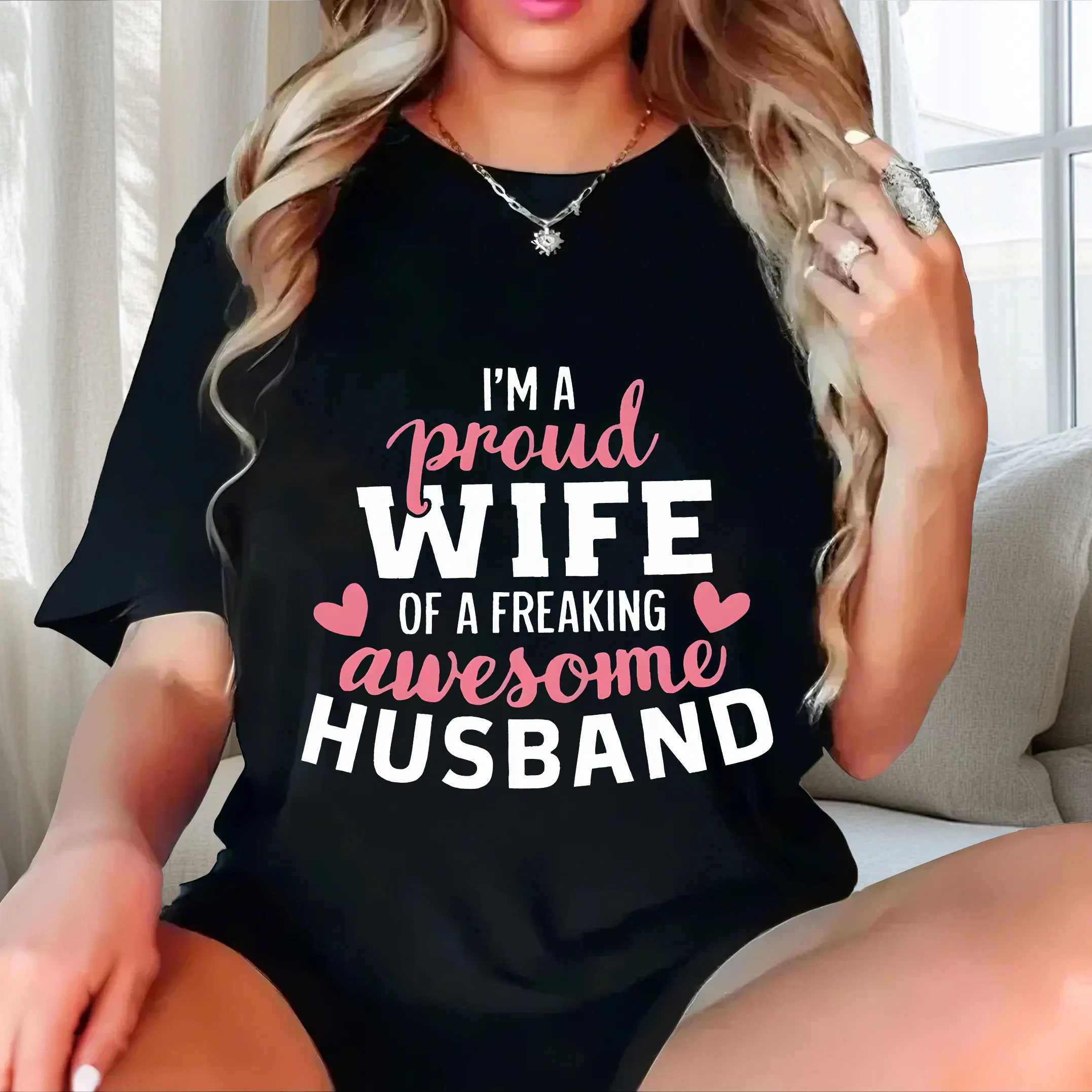 

AliExpress trendy personalized printing plus size Ladies' casual short sleeved T-shirt black