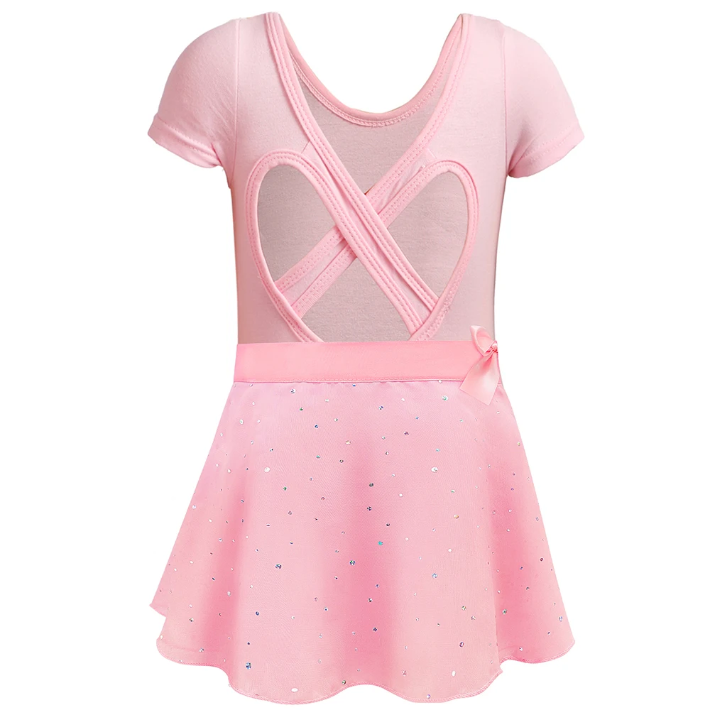 Mädchen Ballett Trikots mit abnehmbarem Rock Combo Krawatte Kurzarm Ballett Tanz Kleid Outfit Kinder Gymnastik Kostüm – Detail 3