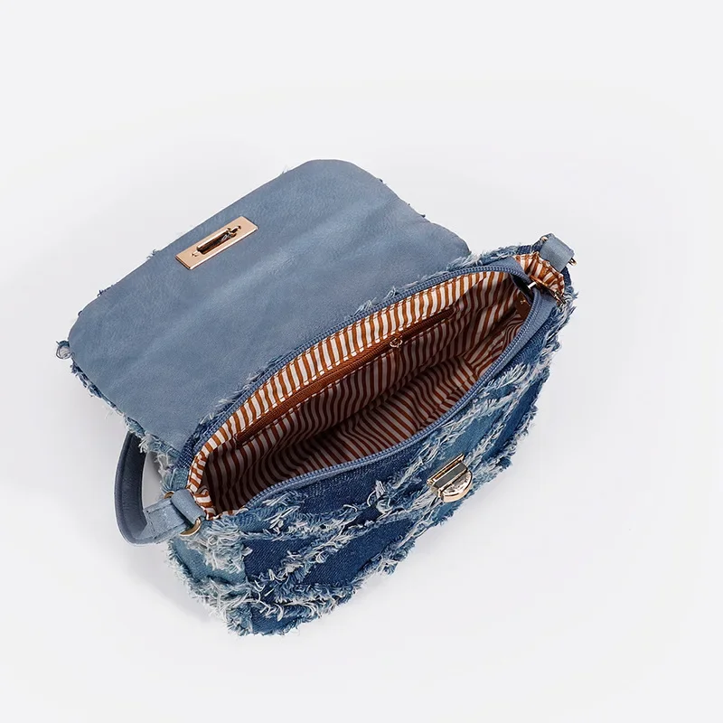 Small Denim Women Shoulder Bags Mini Bag Distressed Jean Purse Evening Bag Clutch Handbag