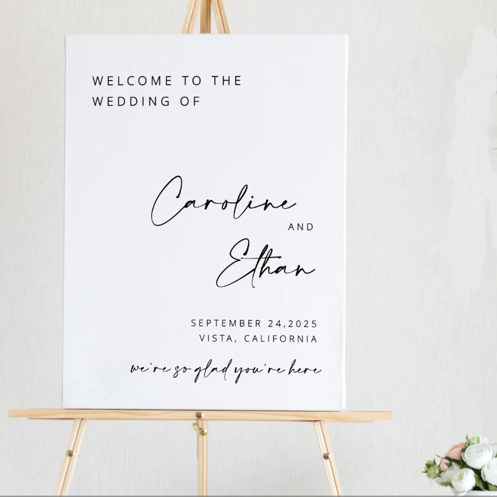 

Welcome Sign Wedding Vinyl Decal Welcome To The Wedding Stickers Personalized Name and Date Wall Stickers for Board Mirror