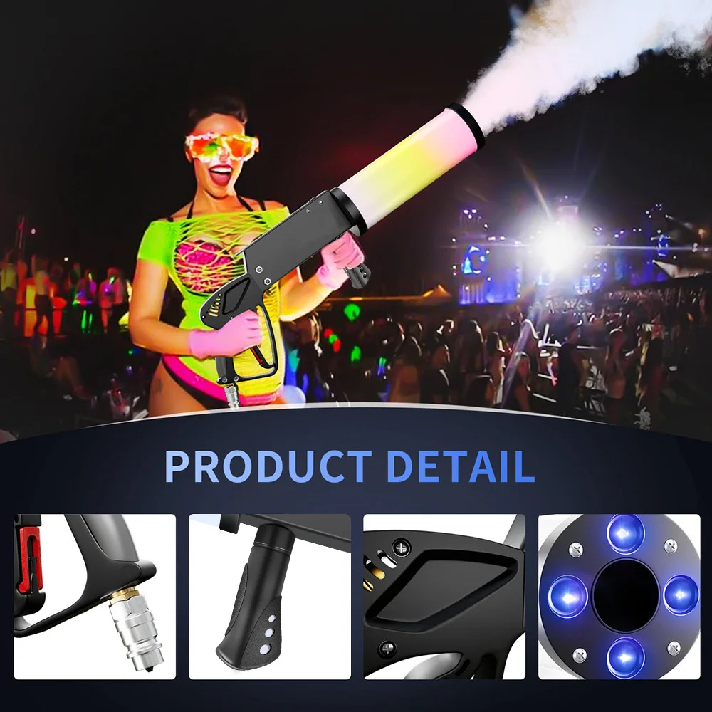 RGB LED Handheld Fog Machine CO2 Cryo Cannon Blower Jet Machine Club Bar DJ Smoke Effects Equipment Fog Spray Cannon Machine