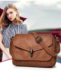 Bolsos de hombro de cuero suave Vintage para mujer, bolsos de lujo, paquete de diseñador, bolso cruzado pequeño, 2024