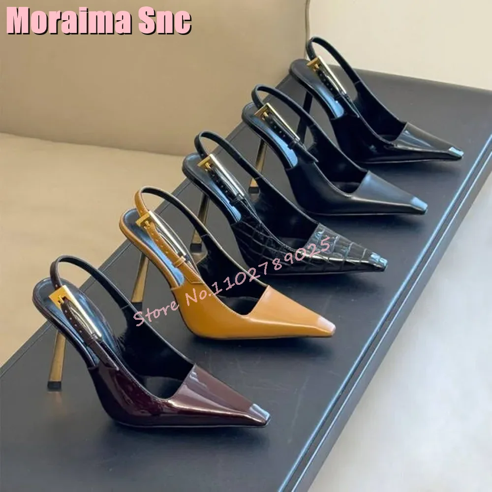 2024 New Patent Leather Square Toe Slingback Pumps Shoes Stiletto Heels Sandals Sexy Fashion Luxury Designer Dress Shoes Solid