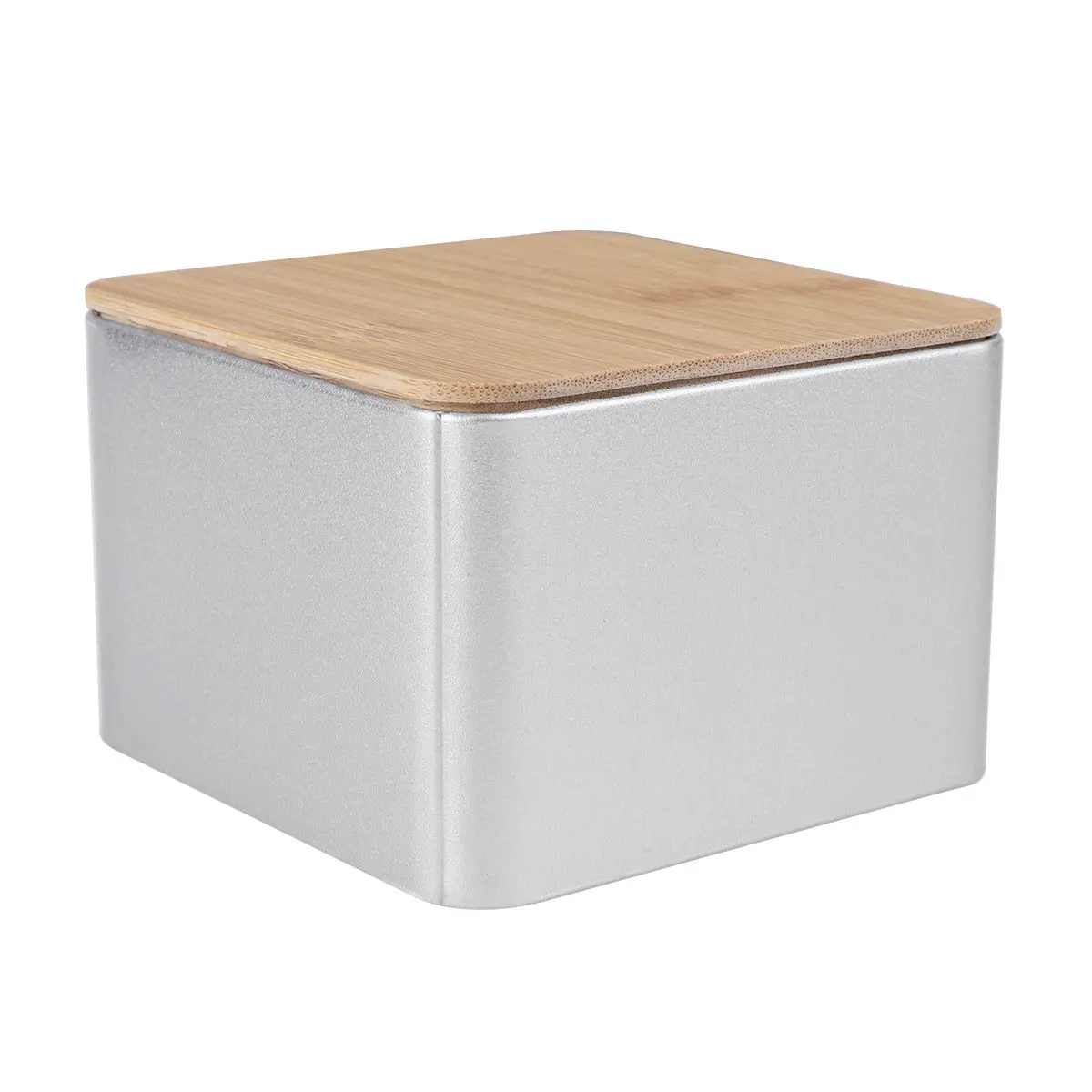 2Pcs Tinplate Storage Box with Bamboo Lid Sturdy Easy-Clean Airtight Container for Tea Coffee Sugar Nuts Snacks Business Cards