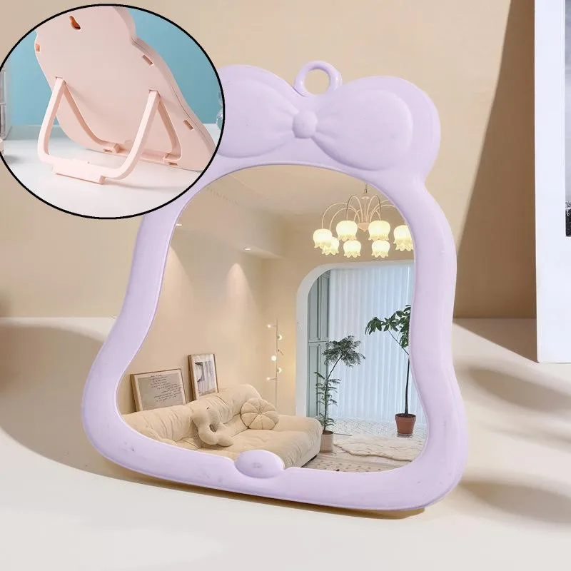 1 قطعة مرآة ماكياج سطح المكتب القوس بلون بسيط محمول باليد مرايا المكياج قابلة للطي المدمجة لطيف مرآة الجيب #1