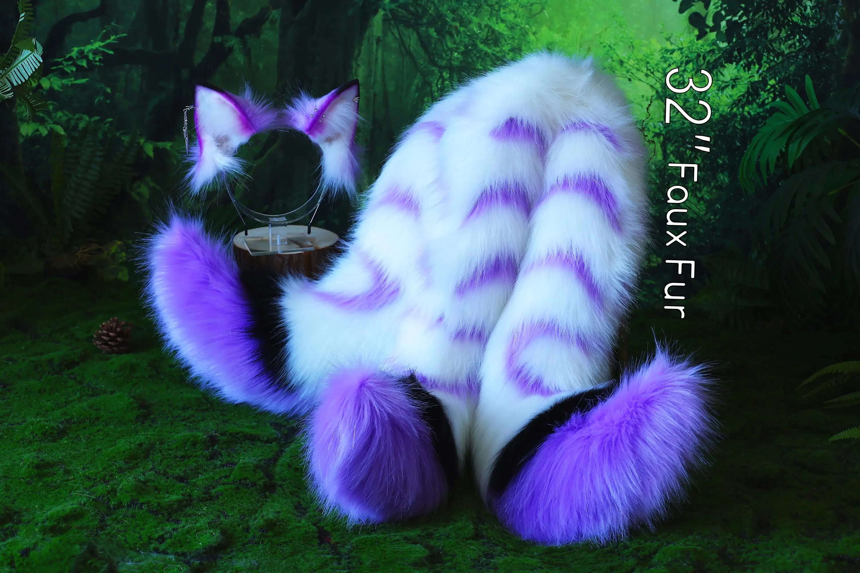 Three-tailed fox artificial fur tail and ears, three fox tails and ears, cat ears and tail suit, anime character cosplay costume