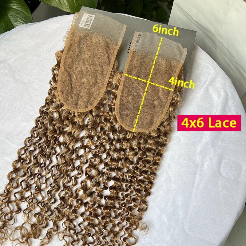 

#27 Color Deep Curly 4x6 Transparent Lace Closure Only Preplucked Bleached Knots Invisible Lace Raw 100% Real Human Hair