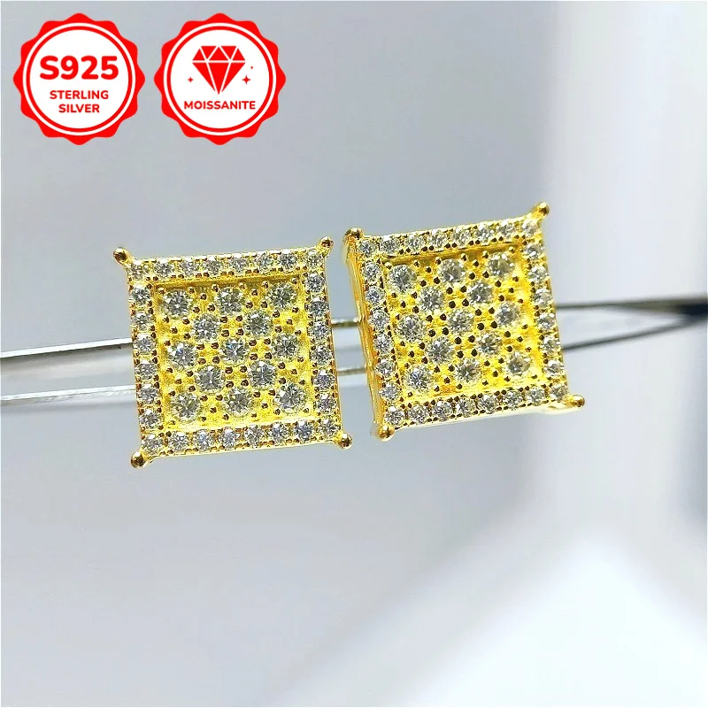 1pair 0.7 Carat S925 Silver Hip Hop Moissanite Square Stud Earrings, Daily Ear Jewelry, High Cost-effective Jewelry.