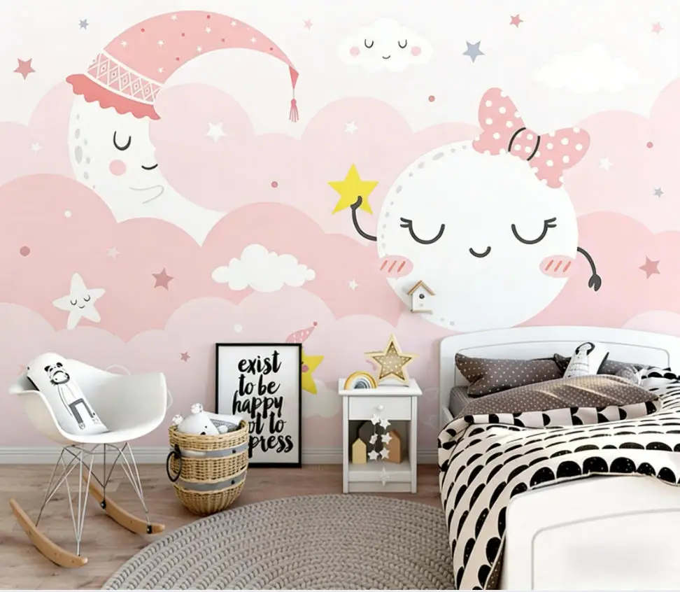 Customized Mural wallpaper Nordic hand-painted fantasy starry sky clouds  children's room background wall decoration wallpaper