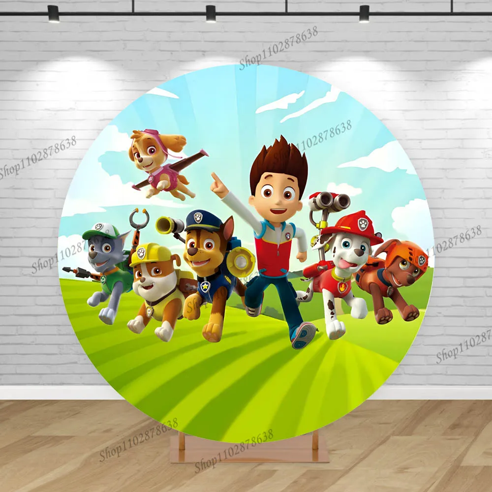 Paw Patrol Ryder Party Backdrop Decoration Children Birthday Chase Skye Grassland Round Background Baby Shower Cylinder Cover