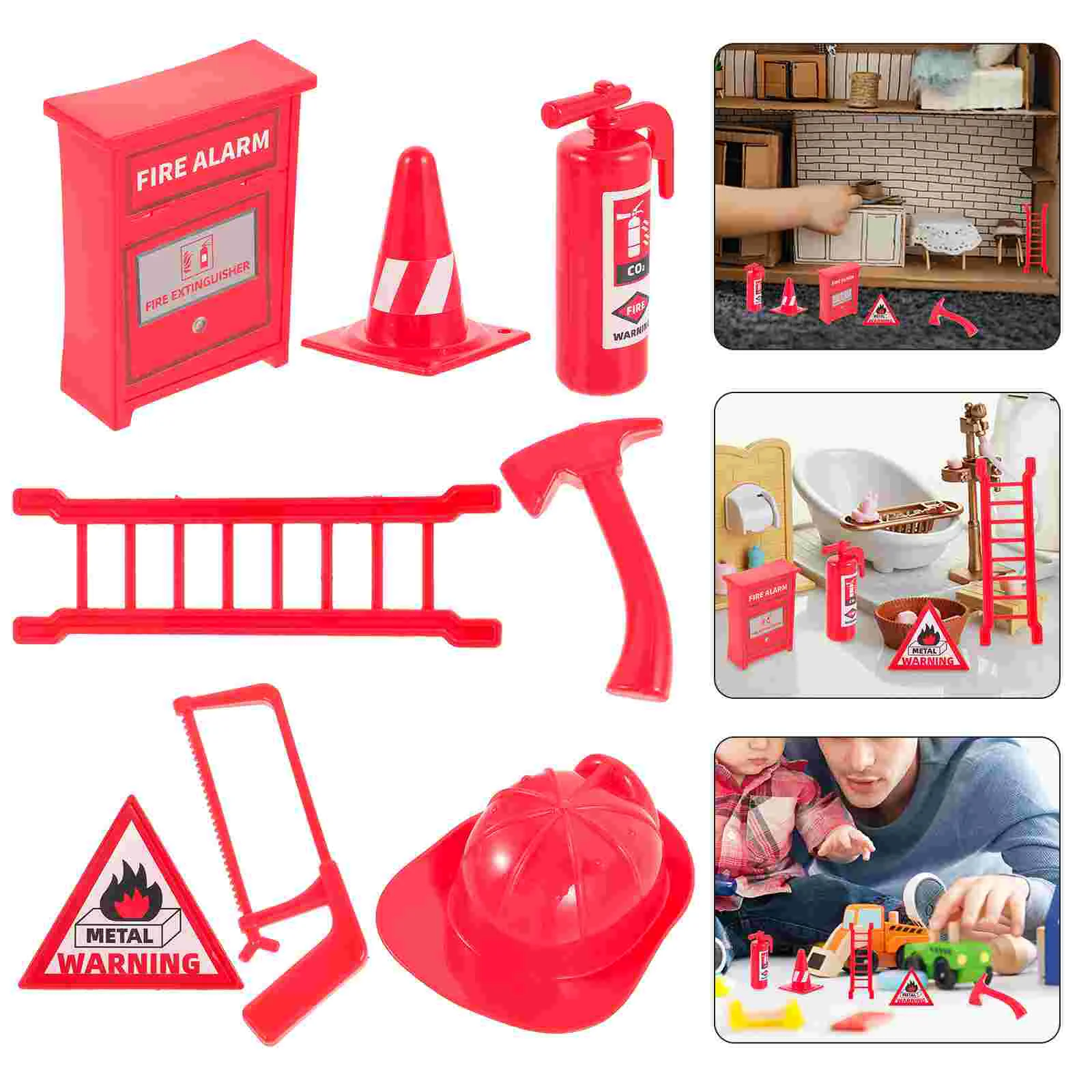 8 Pcs Eight-piece Set of Dollhouse Fire Accessories Miniature Extinguisher Children Ladder Toy Kit Fireman Decor Plastic