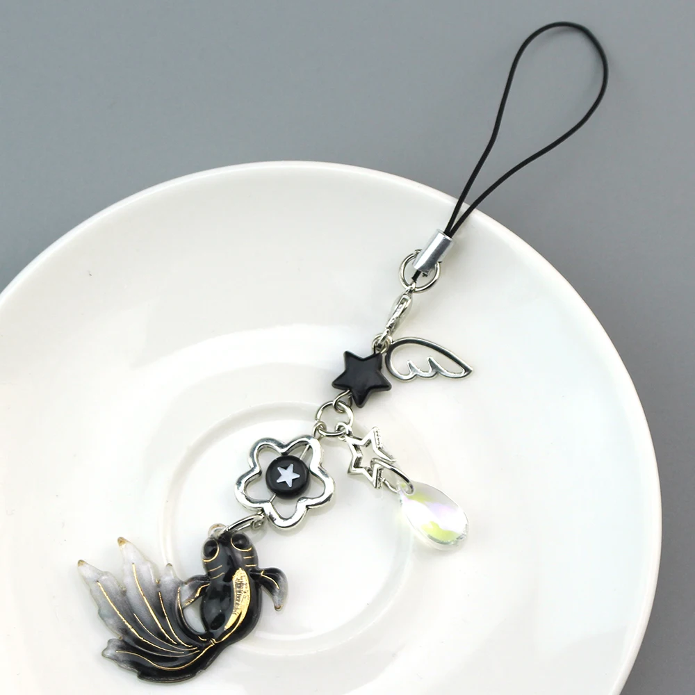 Handmade Satosugu Beaded Mobile Charm Y2K Keychain Anime Cute Fish Wings Stars Key Chains Gift for Girlfriend