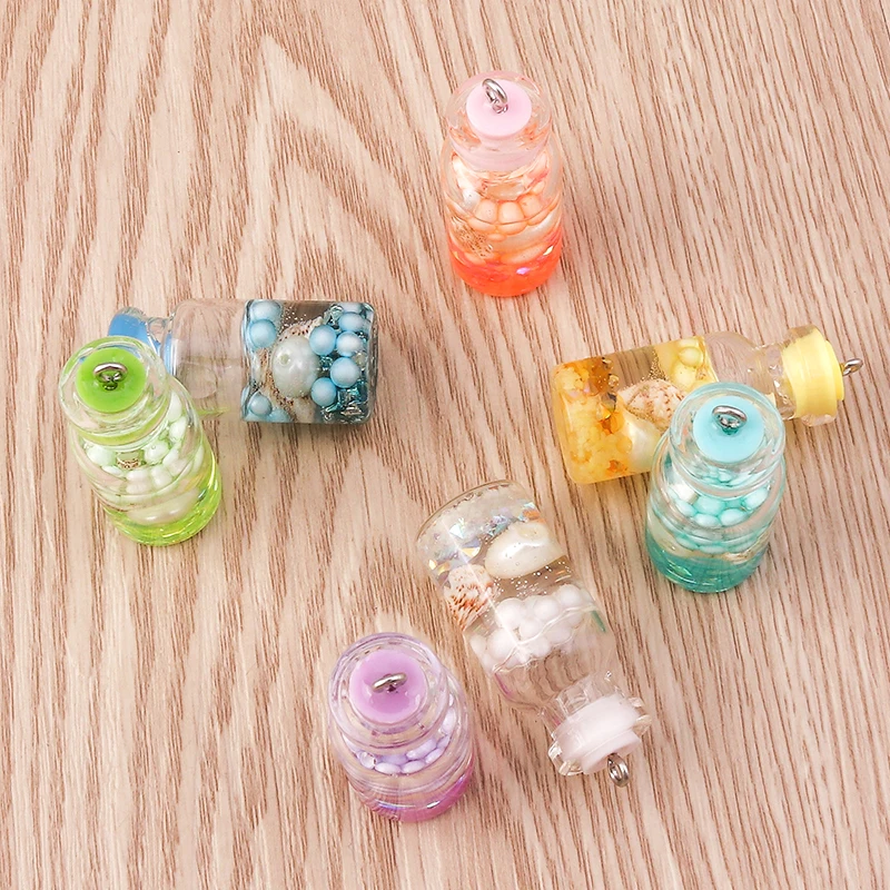 Tusember 5 Stück Glasfläschchen Muschelperlen Fläschchen-Anhänger für Ohrringe DIY Schlüsselanhänger Armbänder Schmuckherstellung Zubehör – Detail 6
