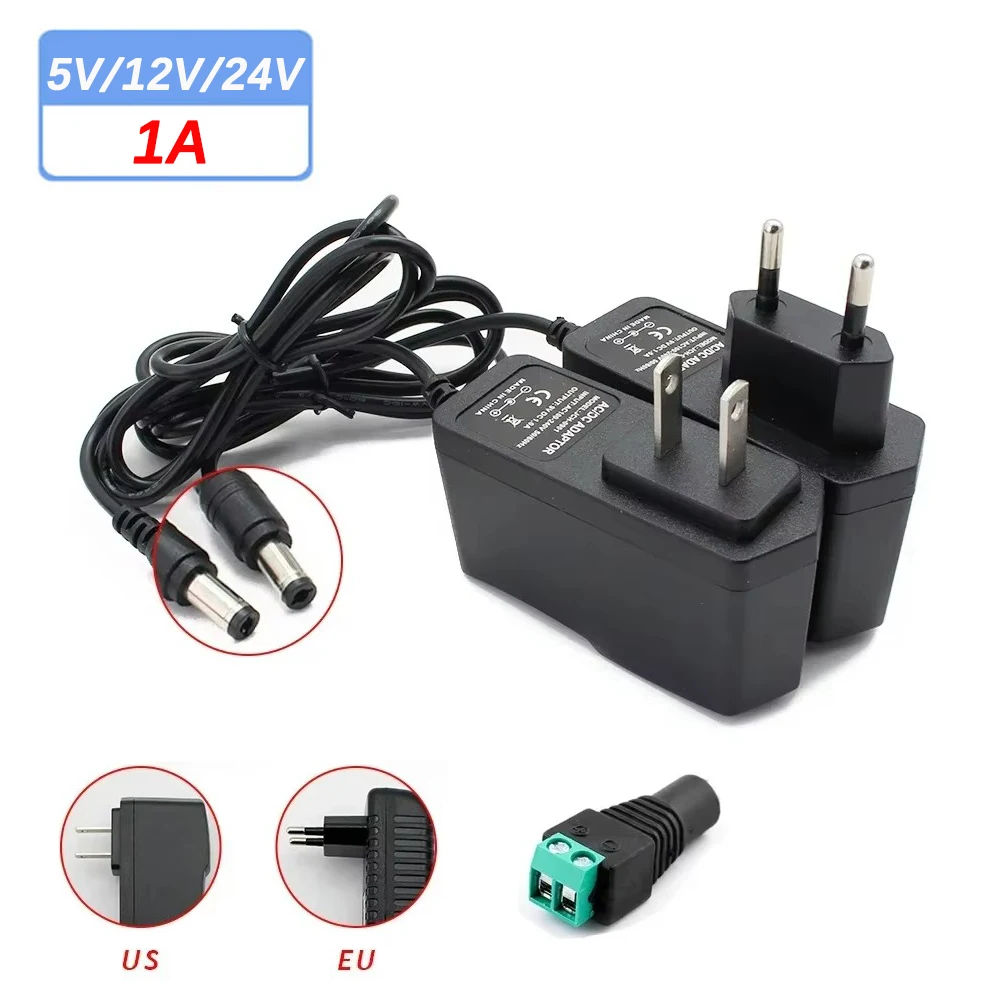 Switching Power Supply Adapter 5V 12V 24V 1A with DC Plug AC 220V 110V TO 5 12 24 Volt Driver LED Lighting Transformer Source