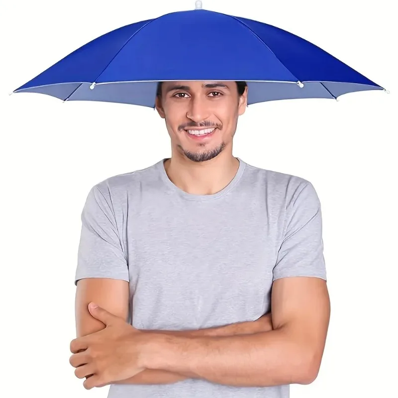 Foldable Head Umbrella Hat Waterproof Portable 65CM Hands-Free Fishing Hat for Hiking, Camping & Outdoor Use