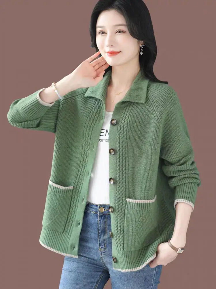 

Korean Fashion Women's Patchwork Versatile Single Breasted Cardigan Sweater Autumn Winter Long Sleeve Plus Size Knit Tops 2025