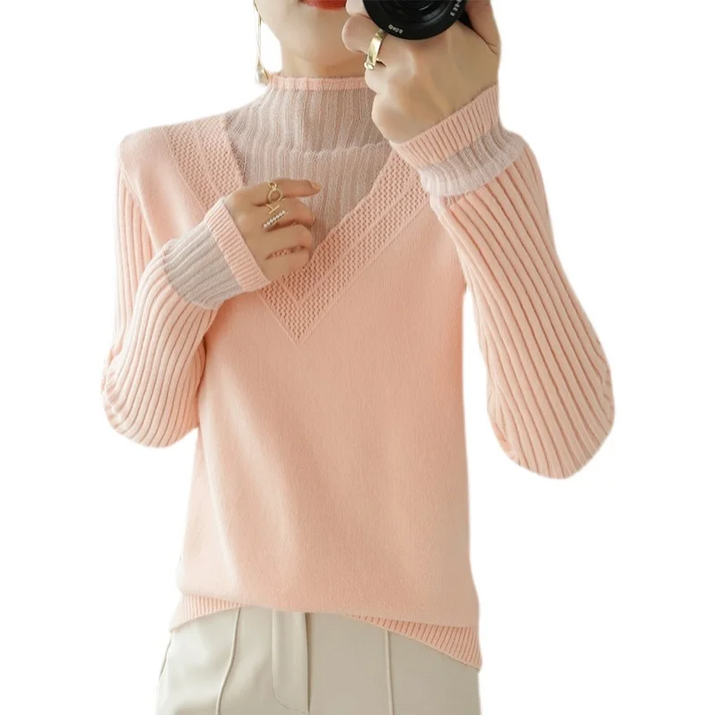 

Кружевной вязаный свитер Camere, женский длинный свитер с высоким воротником, шерстяная основа irt ort Sle Color Commute Sle