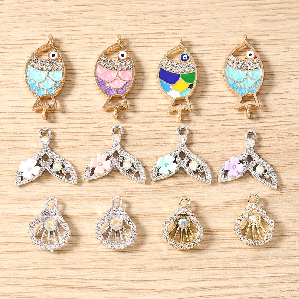 Tusember 10 Stück Exquisite Ozean-Strand-Kristall-Muschel-Meerjungfrauen-Anhänger für DIY-Schmuckherstellung, Armband, Halskette, Ohrringe – Detail 1