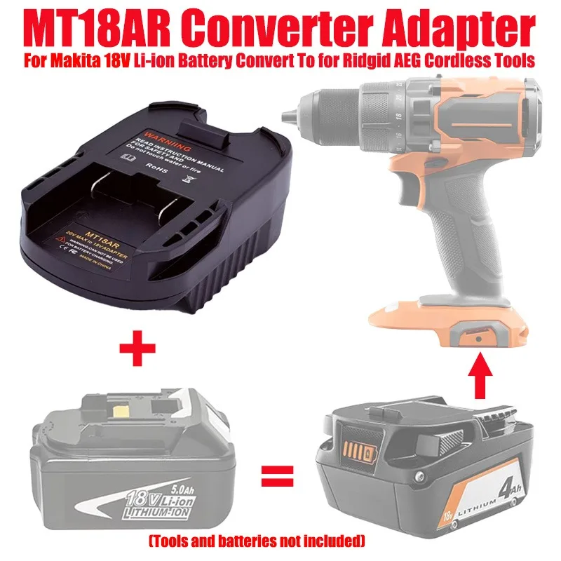 

ALASICKA MT18AR Battery Adapter Converter for Makita 18V/20V Li-ion Batteries Convert To Work for RIDGID/AEG 18V/20V Power Tools