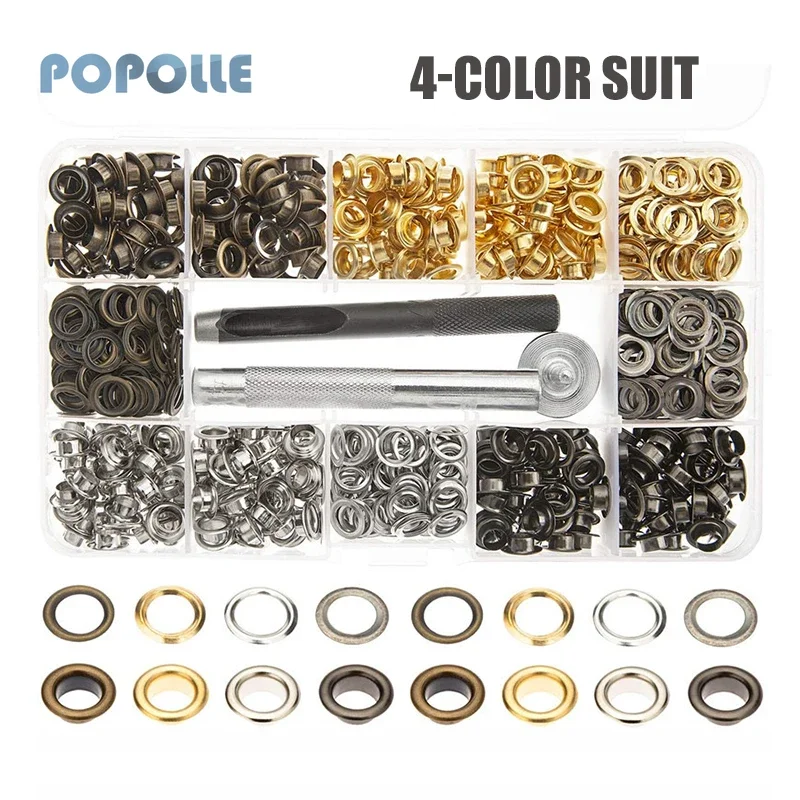 

100/200/400 6mm Inner Diameter Metal Copper Eyelet + Installation Tool Set Suitable for Installing Snaps on Clothes and Shoes