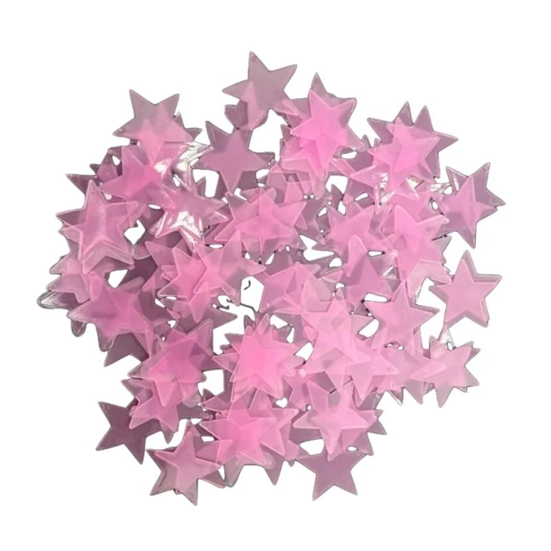 

652F Pack of 100 Glowing 3D Star Sticker for Bedroom Ceiling and Wall Decoration 3cm Diameter Glow In Dark Wall Decal