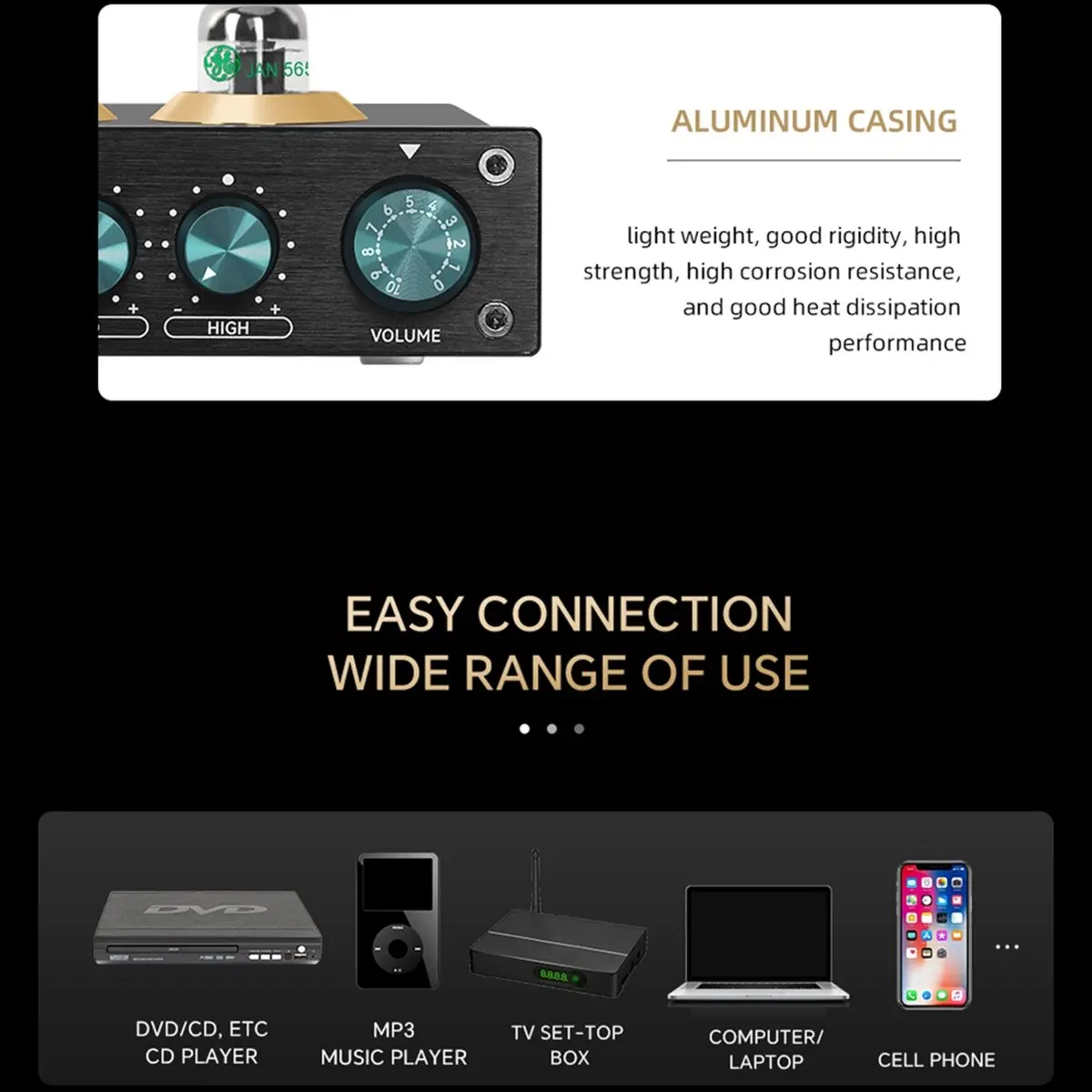 A59E HiFi Tube Audio Amplifier JAN5654 Vacuum Tube Buffer Treble Adjustment Audio Tube Preamp Stereo Receiver EU Plug