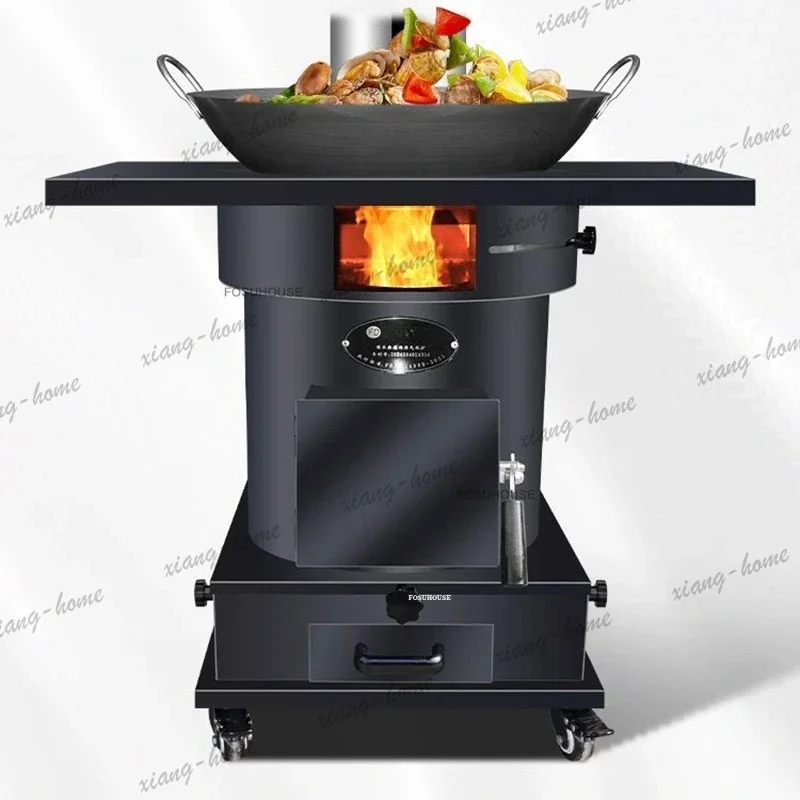 lsMultifunctional Chimeneas Outdoor Firewood Heater Large Mobile Wood-burning Pot Stove American Smokeless Heating Firewood Stov