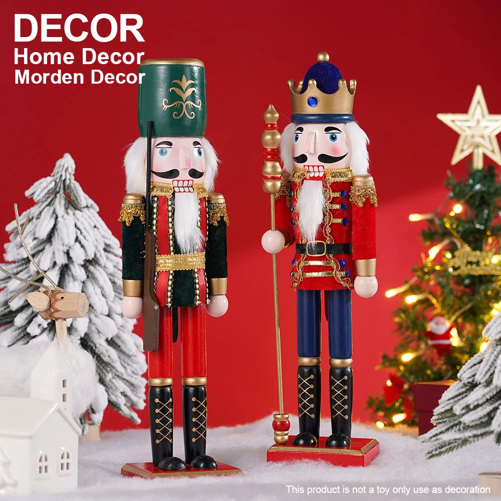 2Pcs Nutcracker Puppet Wooden King Soldier 38cm Red Green Doll Toys Ornament Handcraft Christmas New Year Gift Decoration