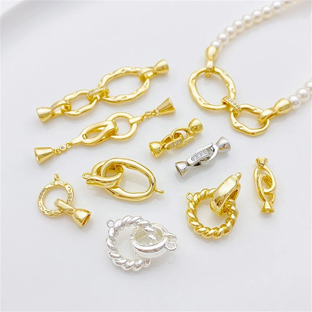 

14K Gold Color Zircon Love Connection Buckle, Pearl Buckle, Handmade DIY Bracelet, Necklace, Finishing Button Head Accessories.