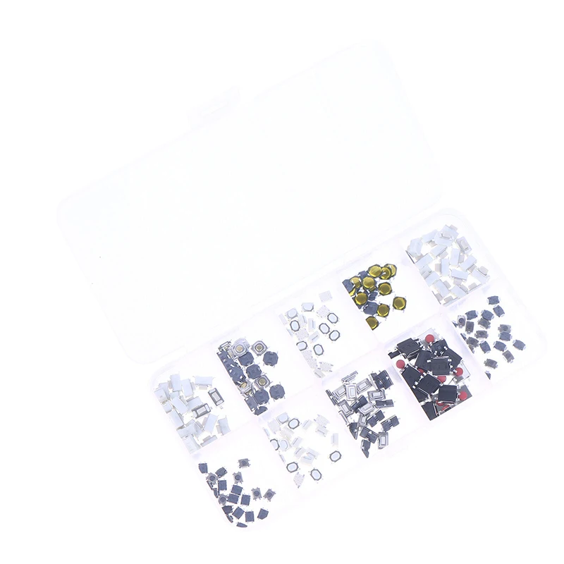 

200 шт. кнопочных микропереключателей для автомобильных ключей с коробкой, 10 типов, прочные кнопочные переключатели для автомобильных пультов и планшетов