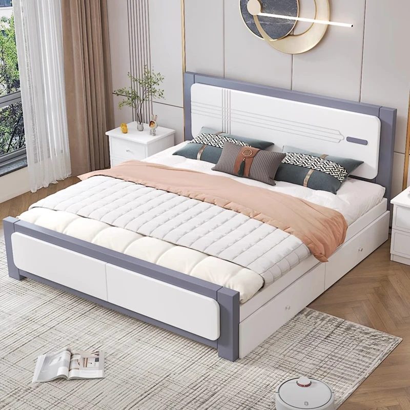 

Rustic Minimalist Double Bed Cheap Wood Modern Luxury Cheap Frame Double Bed Mattress Storage Cama Twin Bedroom Furniture Set