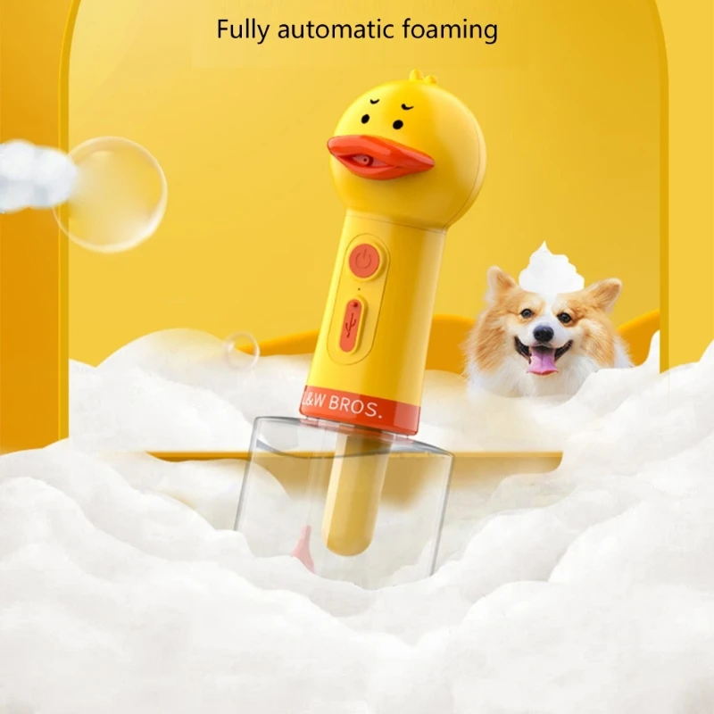 D0AD Lovely Duck Pet Bathing Foam Dispenser USB Charging Bath Foam Maker Time Save For All Size Dog Groomings