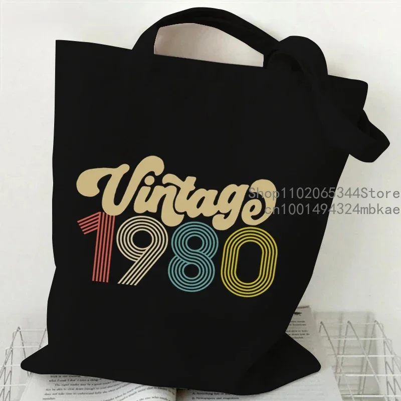 80s Trend Canvas Bag Vintage 1983 Graphics Handbags Women Casual Shopping Bag Daily Shoulder Bag Harajuku Side Bag for Ladies