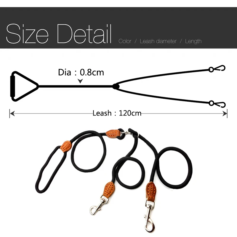 120cm WALK Two DOGS Leash Double Twin Lead Walking Leash Two Pets Cats Dual Couple Dog Leashes Nylon Y Shape Leash For dog cat