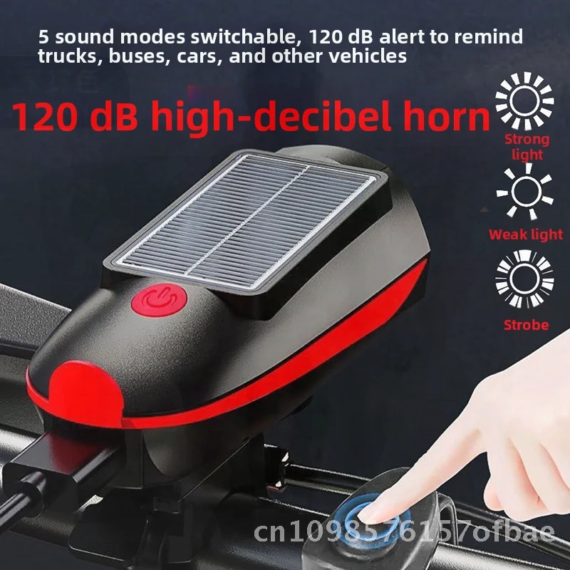 

Велосипедная фара с солнечной зарядкой и сильным светом, водонепроницаемая, высокая яркость, горный велосипед, предупреждение о ночной езде на открытом воздухе