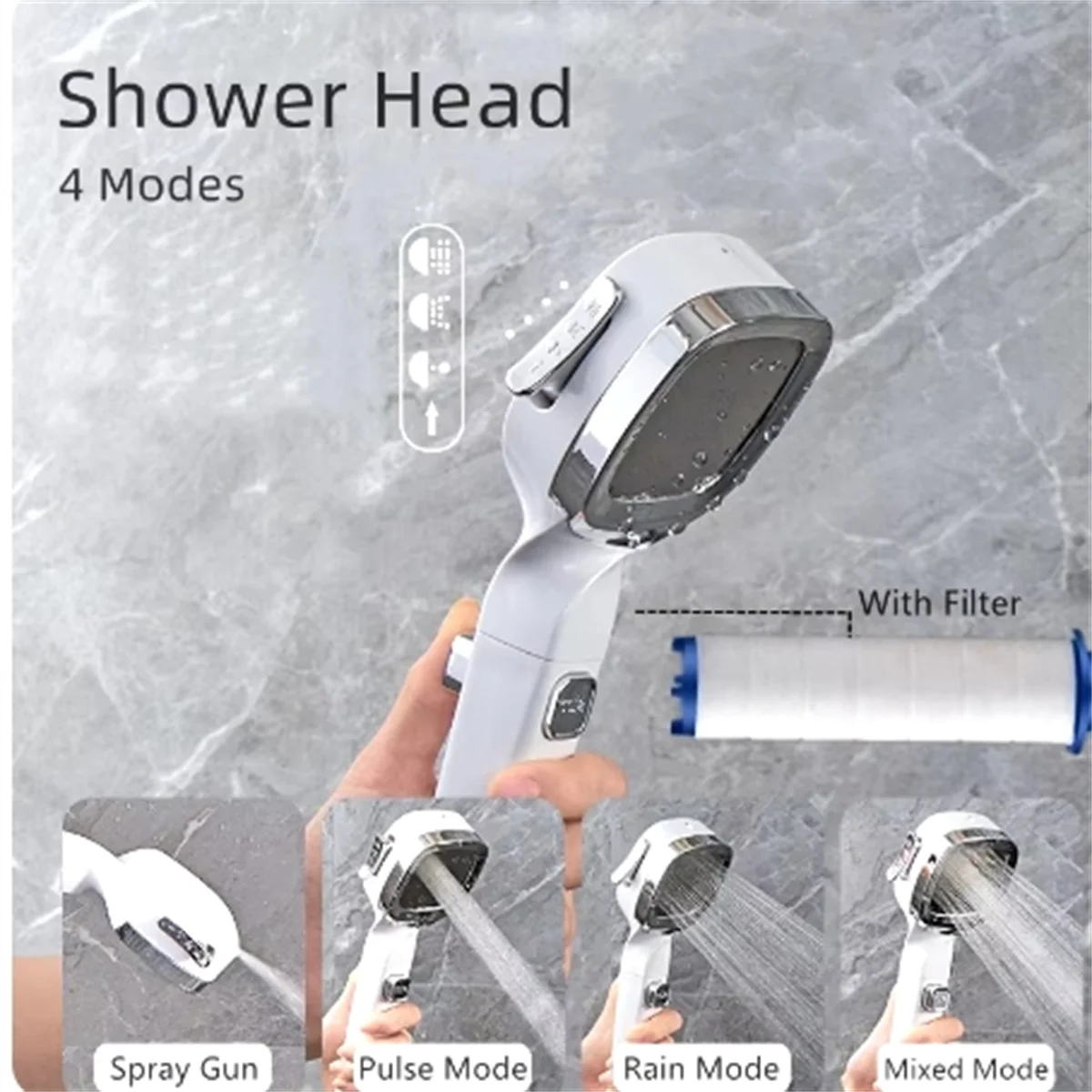 4 Modes High Pressure Shower Head With Switch On Off Button Sprayer Water Saving Adjustable Shower Nozzle Filter For Bathroom