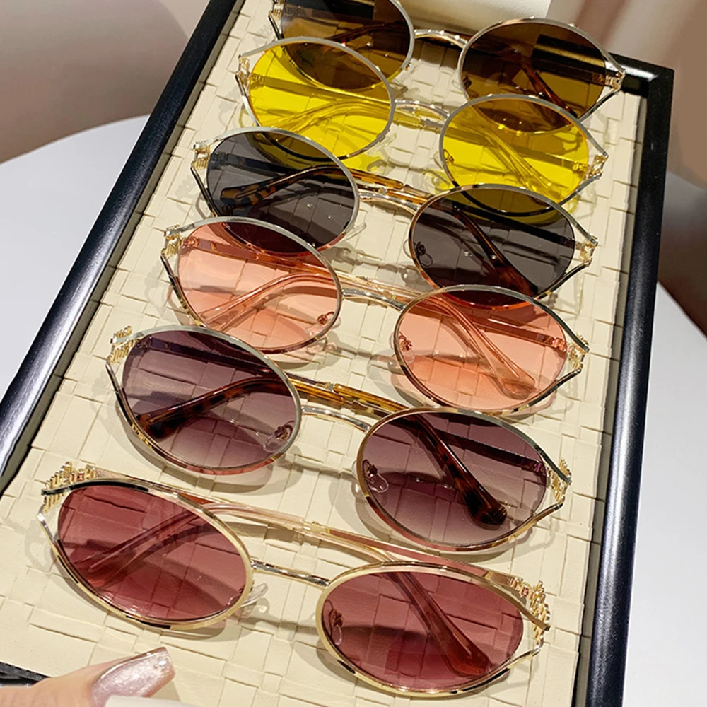 موضة البيضاوي النظارات الشمسية النساء الرجال الفاخرة مصمم إطارات معدنية نظارات شمسية الإناث التدرج ظلال نظارات UV400 دي سول Oculos
