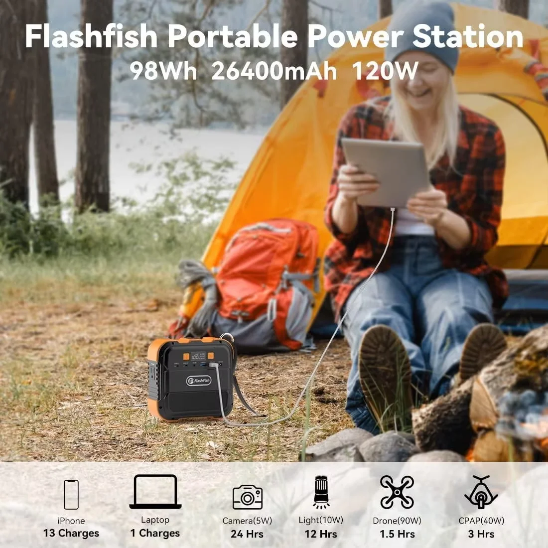 FlashFish A101 Mini Portable Power Station 120W Solar Generator 98Wh Battery Home Backup Outdoor Camping Mobile power Easy Carry