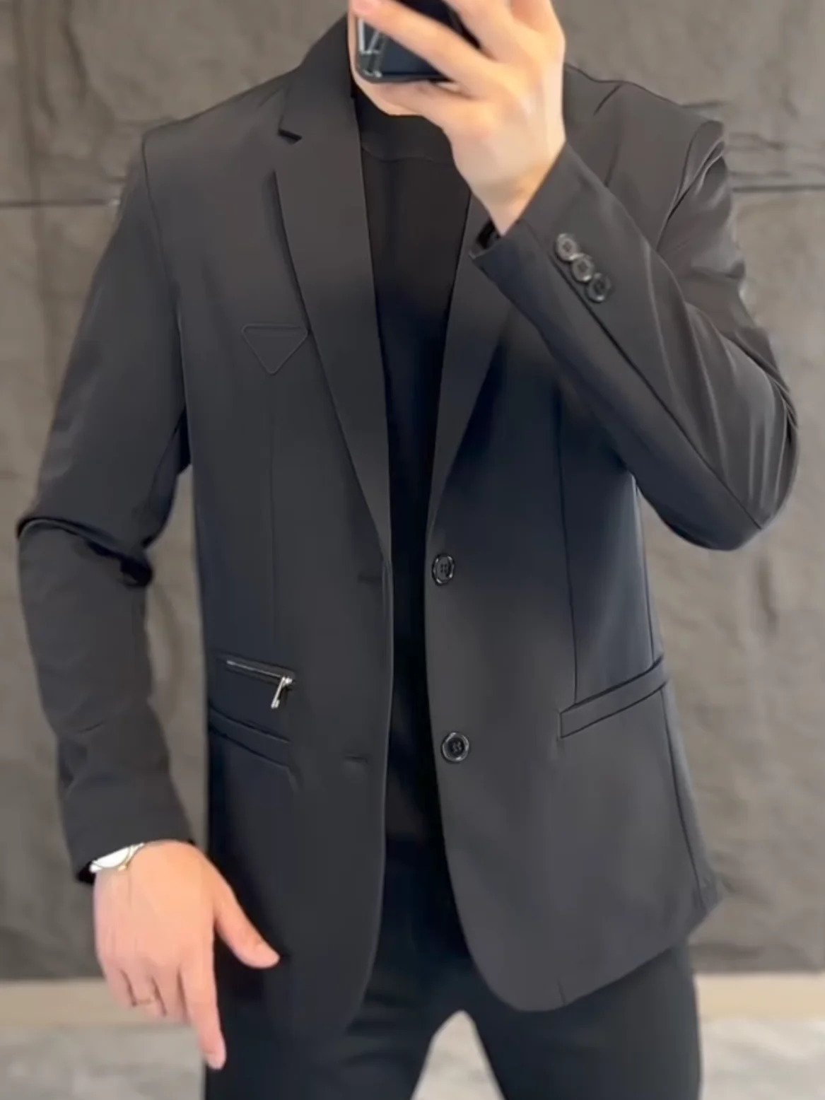 

Высококачественный мужской повседневный модный деловой костюм на весну-осень, приталенный, с декоративными пуговицами, не требующий глажки, универсальный