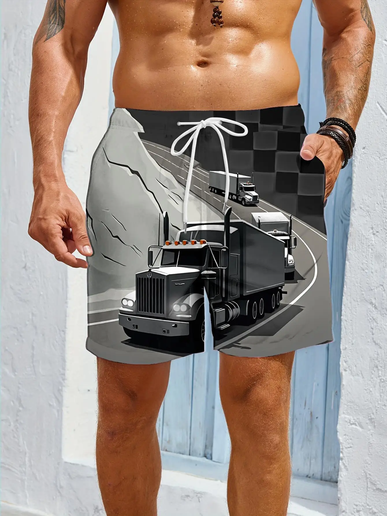

1pcs Men's Short swim trunks2026 Summer 3D Printed Short sleeve Quick drying Breathable Polyester running
