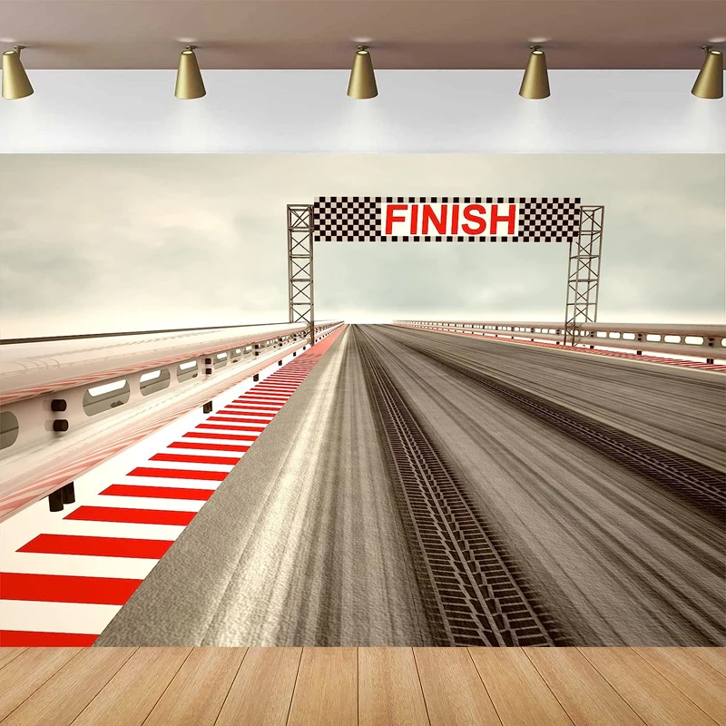 Photography Backdrop For Finish Line Race Track Racing Car Auto Moto Racing Road Motorsport Background Birthday Party Decoration